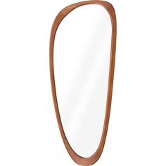 an oval wooden mirror on a white background