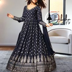 Navy Blue Anarkali gown Flared gown with dupatta Full flair dress Indian wedding dress Sequins Embroidery anarkali suit Readymade gown GOWN   :- 👇 FABRICS      :- Faux Georgette  WORK       :- Metalic Foil Work +hand work in neck  SIZE         :- M(38"), XL(42") LENGTH   :- 57 INCH SLEEVES    :- Full Sleeves STITCHING TYPE :- With can can DUPATTA :-👇 FABRIC   :- Faux Georgette WORK     :-Lace on Border LENGTH       :- 2.3 MTR Iner FABRIC :- silk crepe PACKAGE CONTAIN :- 1-Gown,1-Dupatta WEIGHT Indian Long Gowns, Navy Blue Anarkali, Pakistani Gown, Embroidery Anarkali, Blue Anarkali, Gown With Dupatta, Party Wear Gown, Wedding Dress Sequin, Flair Dress