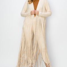 Brand New Vocal Western Fringe Duster Jacket Made In The Usa All Sizes Available (Reg Sizes Sold Out ... More On The Way) (Let Me Know And I'll Add You To The List) Hottest Trend This Coming Season In Stock And Ready To Ship In Natural (Black Or Camel) In My Other Listings Sizes Sm-3x Limited Stock These Are Not The Cheaply Made China Versions These Are The Real Deal...Top Notch Quality 92% Polyester 8%Spandex Perfect Gift Idea Also Have Listed In A Cropped Jacket Version And Shorter Vest & Long Chic Beige Outerwear With Fringe, Chic Beige Fringe Outerwear, Beige Fringed Winter Outerwear, Beige Long Sleeve Outerwear With Fringe, Long Beige Outerwear For Fall, Fall Beige Fringe Cardigan, Beige Fringe Cardigan For Fall, Cream Fringe Outerwear For Winter, Winter Cream Outerwear With Fringe