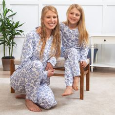 "Comfy bamboo-blend family matching pajamas in a beautiful blue floral print.  Luxuriously soft and breathable bamboo/cotton/spandex blend jersey keeps you warm when it's cold and cool when it's hot.  Hypoallergenic, eco-friendly, and sweat-resistant bamboo offers excellent ventilation and temp regulation. Just wash warm and tumble dry low.  SIZES Newborn fits up to 20\" (50 cm) tall, 6-9 lbs (3.4 kg)   0-3M fits 20-23\" (55 cm) tall, 9-12 lbs (4.8 kg)  3-6M fits 23-26\" (60 cm) tall, 12-16 lbs Blue Printed Sleepwear For Lounging, Spring Matching Loungewear Sleepwear, Matching Spring Loungewear Sleepwear, Matching Sleepwear For Pajama Party In Spring, Blue Floral Print Relaxed Fit Sleepwear, Blue Floral Print Sleepwear For Home, Blue Printed Sleepwear For Home, Blue Relaxed Fit Sleepwear For Home, Blue Matching Sleepwear For Sleepover