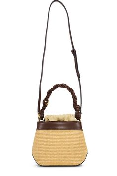 This Brown GANNI Bou Bucket Bag Raffia features a drawstring closure, GANNI Butterfly hardware logo, braided strands with a braided knot, metallic dice with a GANNI and Butterfly logo engraved and GANNI embossed logo on the back of the bag. 50% polypropylene, 40% polyester, 10% cotton Drawstring closure Braided strands with a braided knot GANNI Butterfly hardware logo Metallic dice with a GANNI and Butterfly logo engraved GANNI embossed logo on the back of the bag Beige Bucket Bag With Intrecciato Weave, Straw Bucket Bag With Intrecciato Weave, Beige Braided Bucket Bag, Brown Bamboo Handle Bucket Shoulder Bag, Brown Braided Straw Bucket Bag, Brown Braided Bucket Bag, Chic Brown Braided Bucket Bag, Luxury Straw Bucket Bag With Braided Handles, Straw Bucket Shoulder Bag With Intrecciato Weave