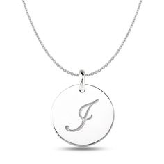 Show of your favorite letter in style. Calligraphy look letter I uniquely cutout at the center of this 14K white gold disk this alphabetical symbol creates a polished circular treat that is all about you. Pendant comes in an 18" 14k white gold cable chain and a complimentary wooden "mahogany" box. Manufactured in the USA. Details : Metal Weight - 7.6 gr Diameter - 20 mm Width - 2 mm Polished Finish Gold Initial Pendant, Diamond Bar Necklace, Engraved Initials, Bar Pendant Necklace, Letter Pendant Necklace, Round Pendant Necklace, Gold Disc, Diamond Bar, Small Charms