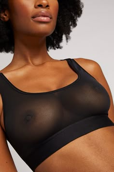 Sporty meets sheer. Surprising support. Micromesh gives an unexpected take on a sports bra-like cut. Smoothing scoop neck wireless pullover with no band or strap hardware. *411* Use this as a guide. Preference is a huge factor — if you’re near the top of a size range and/or prefer more coverage, you may want to size up. *FABRIC* Made from a sheer Belgian power micromesh - nipples are visible Wide plush elastic band for added support Wireless pullover design - aka no hardware 74% Polyamide (Nylon Busty Fashion, Unlined Bra, Comfortable Bras, Happy Wife, My Wife Is, Demi Bra, Pullover Designs, Bra Top, Top Women