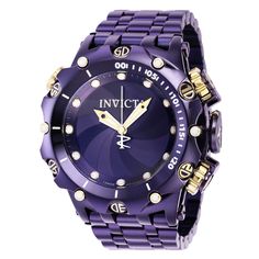 This beautiful Invicta Reserve watch contains a precise Quartz movement in addition to a gold, purple case. Its face displays a , metal, mother of pearl, oyster dial protected by a highly resistant Flame Fusion Crystal. This timepiece is completed by a purple, stainless steel band and it offers water resistance of up to 200 m. The exceptional taste and distinguished palette of the connoisseur will discover timeless pleasure within the Invicta Reserve collection. Specially developed for those in Purple Chronograph Watch Accessories With Round Dial, Modern Purple Watch With Round Dial, Purple Quartz Watch Accessory With Round Dial, Purple Analog Watch, Luxury Purple Watch For Formal Occasions, Luxury Purple Watches For Formal Occasions, Pearl Oyster, Purple Cases, Best Watches For Men