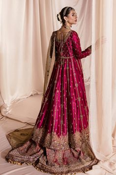 Dark Red Wedding Dress, Red Pakistani Bridal Dress, Pink Long Gown, Gown Pakistani, Nilofer Shahid, Gown Lehenga, Lehenga Pakistani, Nikah Outfit, Chic Prom Dresses