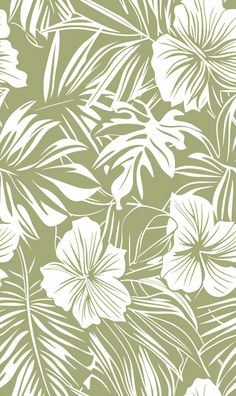 Tropical Leaves and Flowers Pattern Tropical Floral Design, Tropical Pattern Design, Olive Background, Hawaii Pattern, Tropical Leaves And Flowers, Soft Shading, Classic Prints, Inspirational Digital Art, Hawaiian Pattern