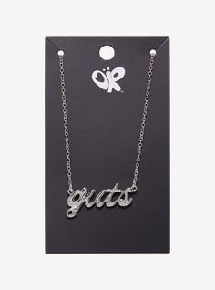 Add some Guts to your outfit with this Olivia Rodrigo necklace! Featuring a silver-tone nameplate design for her album  Guts . Olivia Rodrigo Inspired Gifts, Olivia Rodrigo Accessories, Olivia Rodrigo Things To Buy, Adjustable Silver Nickel-free Name Necklace, Adjustable Nickel-free Silver Name Necklace, Olivia Rodrigo Stuff To Buy, Silver Adjustable Nameplate Charm Necklaces, Silver Adjustable Nameplate Charm Necklace, Olivia Rodrigo Necklace