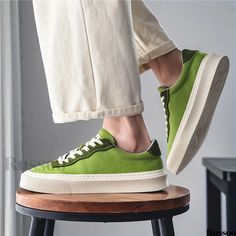 Russoo - Premium Mens Classic Canvas Low-Top Shoes with Breathable Design and Non-Slip Comfort Green Synthetic Round Toe Slip-on Sneakers, Green Flat Heel Canvas Shoes, Green Slip-ons With Rubber Sole For Summer, Green Casual Flat Heel Canvas Shoes, Green Flat-heel Sneakers For Spring, Green Sneakers With Flat Heel For Spring, Green Casual Sneakers With Flat Heel, Green Sneakers For Spring, Green Spring Sneakers