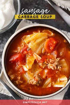 cabbage soup in a bowl with the title above it