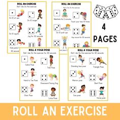 roll an exercise game with four dices for kids to practice their math skills on