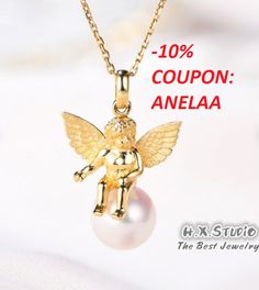 #necklace #% #angel #jewelry #fashion #gold Valentine's Day Yellow Gold Necklace With Pearl Pendant, Valentine's Day Yellow Gold Pearl Pendant Necklace, Elegant Charms Jewelry For Gifts, Elegant Jewelry Charms For Gifts, Yellow Gold Pearl Pendant Jewelry As Gift, Yellow Gold Jewelry With Pearl Pendant As Gift, Valentine's Day Gift Jewelry With Pearl Pendant, Cupid Cherub, Angel Cupid