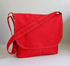 Sale - Red Cotton Twill Messenger Bag, tote, shoulder bag, school bag, travel bag, purse, overnight School Satchel With Canvas Lining, Rectangular School Satchel With Canvas Lining, School Satchel Bag With Canvas Lining, Red Bags With Canvas Lining For Everyday Use, Red Bag With Canvas Lining For Everyday Use, School Satchel Shoulder Bag In Cotton, Red Canvas Satchel With Large Capacity, Red Canvas Bag With Canvas Lining, Red Rectangular Bag With Canvas Lining