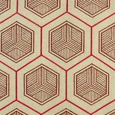 a beige and red pattern with hexagonal shapes on it's surface,