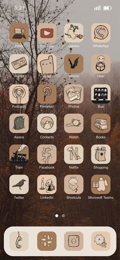 an iphone screen showing the icons for different things in the world, including trees and buildings