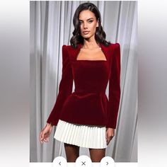 Never Worn Cherley Long Sleeve Mini Dress Size Xs Dresses Elegant Long, Pleated Mini Dress, Mini Velvet Dress, Slim Dresses, Evening Party Dress, Velvet Tops, Party Dresses For Women, Mini Dresses, Model Dress