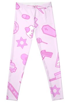 Super stretchy and durable polyester full-length leggings. Vibrant high-quality sublimation print across the front and back. Size range XXS-XL. Yami Kawaii pattern with everything, pills, syringe a sick teddy bear in a lovely pink pastel palette. Pink Pastel Palette, Menhera Accessories, Yami Kawaii Nurse, Yami Kawaii Purple, Sick Teddy Bear, Yami Kawaii Stickers, Yami Kawaii Shirt, Kawaii Pattern, Sick Designs