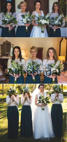 the bridesmaids are holding their bouquets and posing for pictures