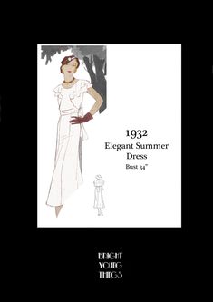 the front cover of an elegant summer dress pattern, featuring a woman in a white dress