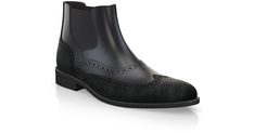 Men`s Brogue Ankle Boots 1865 Business Black Chelsea Boots With Suede Lining, Black Suede Boots For Business, Black Suede Business Boots, Black Leather Chelsea Boots For Business, Black Suede Chelsea Boots For Business, Classic Black Chelsea Boots With Suede Lining, Formal Black Suede Chelsea Boots, Black Leather Boots With Leather Lining, Black Suede Chelsea Boots With Rubber Sole