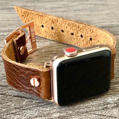 High End Quality 18mm Genuine Leather Bracelet For Apple Watch Series 6 5 4 3 2 1 Includes Rose Gold Filled Stainless Steel Connectors/Attachments With Rose Gold Plated Brass Metal Buckle Clasp & Rivets Adjustable Size Dressy Style Elegant Fashion Watchband Designed And Handmade By Simeon D Jewelry Studio Please Measure Your Wrist As Pictured & Select Size Not For Other Models. Apple Watch Is Not Included Follow My Studio On Social Media For Updates & New Designs Iwatch Bracelet, Brown Apple, Apple Watch Leather Strap, Rose Gold Apple Watch, Apple Watch Bracelets, Leather Apple Watch Band, Apple Watch Sizes, Gold Apple Watch, Rose Gold Brown