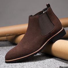 Russoo - Premium Mens Suede Chelsea Boots: Autumn Ankle Footwear with Anti-Skid & Wear-Resistant Features, Ideal for Casual Elegance Plus Size Boots, Branded Shoes For Men, Botas Chelsea, Boots Casual, Chelsea Boots Men, Smart Casual Outfit, Loafers Style, Rounded Toe Boots, Beige Shoes