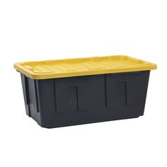 a black and yellow plastic storage box