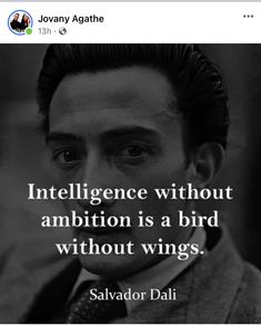 salvador dalii with the quote intelligente without ambition is a bird without wings