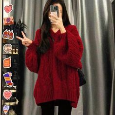 SPECIFICATIONS Size Length (cm) Length (inch) Bust (cm) Bust (inch) Shoulder (cm) Shoulder (inch) Sleeve (cm) Sleeve (inch) One Size 63 24.8 110-122 43.3-48.0 42 16.5 45 17.7 Warm Knit Sweater, Loose Jumper, Vintage Boho Dress, Cable Knit Sweater Womens, Sweater Preppy, Harajuku Women, Lazy Style, Red Knit Sweater, Outer Wear