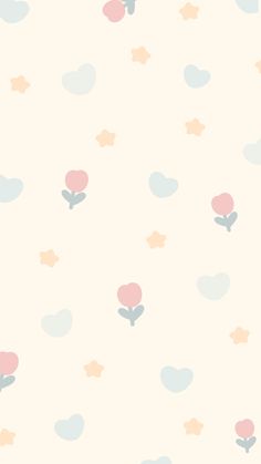 a wallpaper with hearts, stars and flowers in pastel colors on a white background