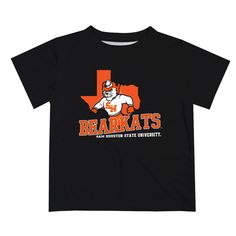 Sam Houston Bearkats State Map Orange Short Sleeve Tee ShirtLooking for a cool and comfortable way for your little one to show their team spirit? Look no further than Vive La Fete's game day tee shirt for kids! With its stylish design and officially licensed colors and graphics, your child will be ready to play, go to the game, and cheer loudly and proudly for their favorite team. Here are some of the key features: Available in infant, toddler, and youth sizes ranging from 6 months to 20 years. Mascot T-shirt For Fans, Short Sleeve, Team-colored Short Sleeve T-shirt With Mascot, Team Spirit T-shirt With Mascot, Fan Apparel T-shirt With Mascot For Sports Events, Fan Apparel T-shirt With Mascot And Crew Neck, Crew Neck T-shirt With Mascot For Fans, Collegiate Short Sleeve T-shirt With Mascot, Football Season Mascot Tops With Short Sleeves, Team Spirit Sports Tops With Mascot