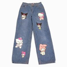 Pastel Girl, Hello Kitty Clothes, Skater Jeans, Painted Clothes, Y2k Outfits, Jeans Diy, Custom Hand Painted