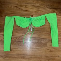 Questions? Leave A Comment Below! Green Stretch Crop Top For Beach Season, Fitted Long Sleeve Crop Top For Beach Season, Solid Long Sleeve Swimwear For Spring, Summer Stretch Green Crop Top, Green Stretch Summer Crop Top, Green Stretch Crop Top For Summer, Green Long Sleeve Top For Club, Green Swimwear For Club, Spring Season, Trendy Bandeau Stretch Swimwear