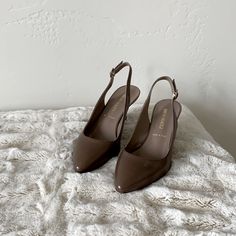 Bruno Magli Slingback Heels. Nwot. Never Worn. Excellent Condition. Includes Replacement Heel Pieces. Size 38. Brown Leather. Adjustable Strap. 3 Inch Heel