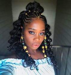 Fulani Inspired Braids with Beads by @MissKenK Braids For A Wedding, Braided Half Up, Fulani Braids, Braids With Extensions, Cool Braid Hairstyles, Braids With Beads, African Braids Hairstyles