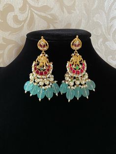 Jadau Kundan earrings  please refer picture in hand for size reference Handmade Fusion Style Ceremonial Earrings, Round Earrings For Rituals And Festivals, Festival Earrings For Rituals, Handmade Temple Jewelry Earrings For Rituals, Kundan Pendant Earrings Gift, Kundan Pendant Earrings For Celebration, Fusion Style Latkan Earrings For Rituals, Bollywood Pendant Earrings As Gift, Bollywood Meenakari Earrings For Rituals