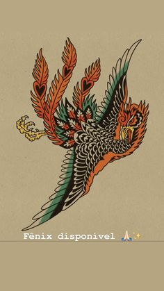 a drawing of a bird with feathers on it's back and the words fenix disponivel