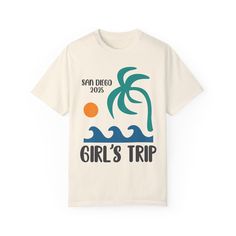 Get ready for your next beach vacation with our custom beach tee. Any of the text on this shirt can be customized for your bachelorette party vacation or girl's trip! * Please enter your group name, location, and date in the personalization box prior to check-out.   We use professional quality DGT printing on all our apparel. Direct-to-garment, or DTG, is a high quality printing method that sprays ink directly onto the garment so there is no peeling or cracking. This fabulous graphic will be printed on a Comfort Colors Unisex T-Shirt. Please refer to the size charts in the images for your best fit.  Production Time: 1-5 days Shipping Time: 2-5 days Machine wash: cold  Non-chlorine: bleach as needed Tumble dry: low heat Iron, steam or dry: medium heat Do not dry clean Beach Vacation Shirts, Bachelorette Party Vacation, Bachelorette Shirts Beach, Beach Bach, Travel Tshirt, Beach Tee, Beach Bachelorette, Bachelorette Shirts, Beach Shirt