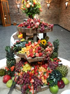 there is a large display of fruit on the table