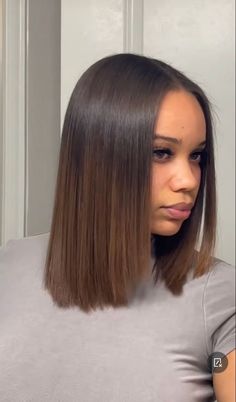 Medium Length Straight Hair Black Women, Silk Press Natural Hair Short Bob With Highlights, Silk Press Haircut, Mixed Straight Hair, Shoulder Length Silk Press, Shoulder Length Hair Bob, Middle Part Silk Press Natural Hair, Straight 4c Hair