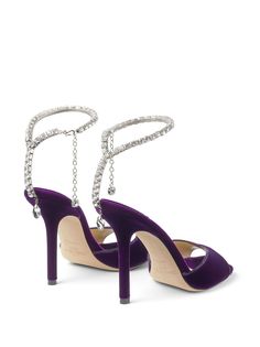 Purple Sandals Heels, Sandals Heels Outfit, Jimmy Choo Saeda 100, Jimmy Choo Saeda, Event Shoes, Heel Sandals Outfit, Purple Sandals, Velvet Sandals, Heels Outfits