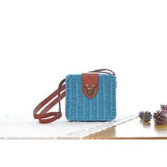 beach box straw woven shoulder bag Summer Rectangular Box Bag With Adjustable Strap, Trendy Rectangular Straw Bag With Adjustable Strap, Trendy Square Box Bag For Beach, Portable Square Shoulder Bag For Summer, Casual Summer Crossbody Box Bag, Blue Rectangular Box Bag Casual, Casual Portable Square Box Bag, Casual Blue Rectangular Box Bag, Summer Portable Straw Bag