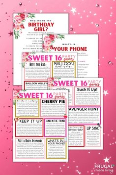 So what do you do at a sweet 16 party? Of course you can dance. You can talk. You can hang out. But if you want the ultimate Sweet 16 celebration, it's important to have sweet 16 entertainment ideas. Transform your Sweet 16 celebration into an unforgettable event with our collection of Printable Sweet 16 Party Games! Elevate the fun at your gathering with engaging activities that cater to the party girl and her fabulous guests. From spirited balloon games and lively minute-to-win challenges to i Sweet 16 Birthday Games, 16 Birthday Party Games, Sweet 16 Activities, Sweet 16 Party Games, Girls Party Games, Balloon Games, Teen Party Games, Sweet 16 Party, Minute To Win It Games