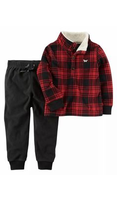 Fleece Outfit, Plaid Pullover, Boys Plaid, Carters Baby Boys, Top And Pants Set, Cozy Pullover, Carters Baby, Top Pants Set, Fleece Pants