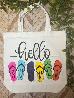 Hello Summer Tote Bag. The perfect gift to celebrate the beginning of the summer vacation. Letter Print Travel Bags For Spring, Canvas Beach Bag For Summer, Summer Canvas Beach Bag For Spring, Cute White Canvas Travel Bag, Rectangular Canvas Bag For Summer Vacation, Casual Canvas Vacation Bag, Cute Spring Travel Canvas Bag, Trendy Summer Canvas Tote Bag, Summer Weekend Cotton Beach Bag