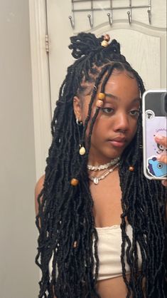 Faux Locs With Charms, Butterfly Locs With Charms, Calico Locs, Soft Locs With Beads, Feminine Braids, Faux Locs With Beads, Faux Locs Aesthetic, Dreads Locks, Braids Faux Locs