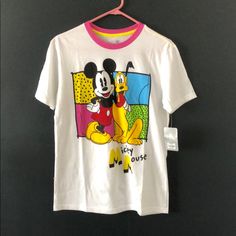 New With Tags And Never Been Worn! Disney T-shirt For Fan Events In Spring, Casual Mickey Mouse T-shirt For Spring, Spring Mickey Mouse Crew Neck T-shirt, Multicolor Disney T-shirt For Summer, Disney Cartoon Print Summer Shirt, Disney Character Print Summer Shirt, Summer Cartoon Print Shirt For Disney Fan Events, Mickey Mouse Shirt For Disney Fan Events In Summer, Character Print Tops For Disney Fan Events In Summer