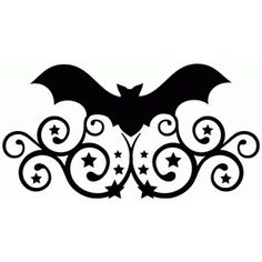 a bat with stars and swirls on it's wings is shown in black