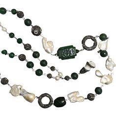 Necklaces sold separately Option A: Links Green Faceted Jade, White Freshwater Pearl Tassel Necklace, 19" adjustable length. Option B: Jade, Freshwater Pearl 32" adjustable length. Option B, Green Pearls, White Freshwater Pearl, Quality Jewelry, Tassel Necklace, Fresh Water, Freshwater Pearls, Natural Stones, Tassels