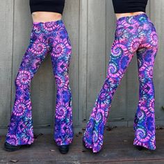 Brand New Suede Velvet Bell Bottoms. The Amazing Vibrant Licensed Artwork Is Printed On Suede-Like Velvet. This Is An Original Tie-Dye Print With Very Vibrant Colors. The Fabric Is A Heavier Weight Stretch Velvet, Perfect For Colder Weather. Made By Warrior Within Designs In San Francisco. Fit: True To Size. Aprox Inseam Inches: Xs: 31.5 Small: 32.5 Medium: 33 Large: 34 Xl: 35 Flare Black Pants, Velvet Bell Bottoms, High Waisted Flare Pants, Black Flare Pants, Side Zip Pants, Warrior Within, Retro Streetwear, Gorgeous Outfits, Sequin Pants