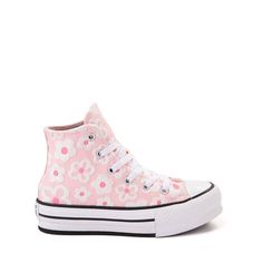 Converse Chuck Taylor All Star Hi Lift Sneaker - Little Kid - Pink / Flocked Flowers Womens Cute Converse, Adidas High Tops Pink, Converse Chuck Taylor All Star Rosa, Kids Pibk Converse, Flower Custom Converse, Pink Converse Women, Platform Converse Hearts, Converse Chuck Taylor Platform Pink, Hello Kitty Converse One Star